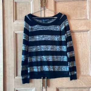 French Connection Grey and Black Striped Cotton Sweater, Size S